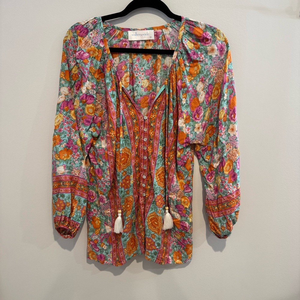 Walker & Wade Anthropologie‎ Sonia Blouse Julep Floral Button Front Size Medium